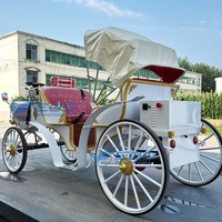Nuevo diseño de carruaje eléctrico retro para turismo con asiento rojo y toldo, ideal para bodas, fiestas y parques.