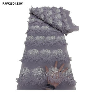 Tessuto in Pizzo Francese di Lusso con Fiori 3D Africani, Paillettes e Perline, Ricamo per Abiti <span class=keywords><strong>da</strong></span> <span class=keywords><strong>Sposa</strong></span> - Product Image 5