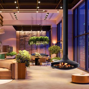 <span class=keywords><strong>Estufa</strong></span> de <span class=keywords><strong>Pared</strong></span> Giratoria con Fuego Real, Multicombustible (Leña y Etanol), Decorativa para Interiores - Product Image 5