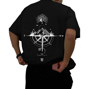 T-shirt graphique noir tendance pour homme, coupe décontractée, col rond, manches courtes, épaules tombantes, style streetwear - Product Image 3