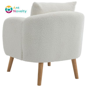 Poltrona Moderna e Semplice in Tessuto Teddy con Cuscini Extra Spessi, Sgabello Individuale Imbottito, Sedia Relax con Gambe in Legno Massello - Product Image 4