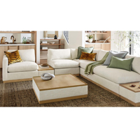 Ensemble de canapé d'angle modulaire de luxe en forme de L avec plateau en bois pour salon