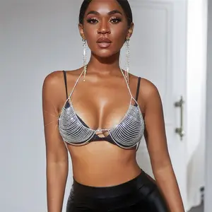 Fishnet Rhinestone Decor Bralette Without Bra