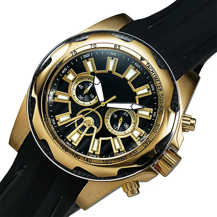 Cassa in oro elastico orologio da uomo al quarzo giapponese movimento sportivo orologio luminoso impermeabile funzioni design personalizzato