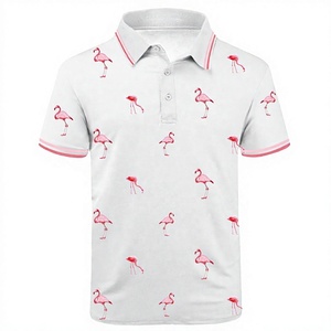 เสื้อโปโลแขนสั้นสีขาวสำหรับผู้ชายพิมพ์ลายสีชมพูผ้าฝ้ายระบายอากาศได้ดีทรงปกติ - Product Image 1