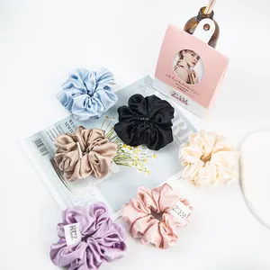 Good Quality Eco-friendly 100% Pure Silk Scrunchies for Hair Elastic Hair Bands for girl custom Hair ties