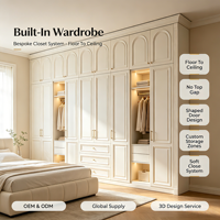 Armoire intégrée au sol et au plafond de style français, porte cintrée sur mesure avec éclairage LED intégré pour le rangement de la chambre