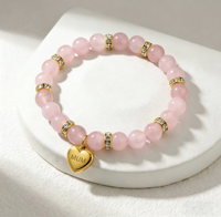 Bracelet personnalisé en gros d'usine avec pendentif cœur, perles en pierre naturelle et intercalaires en acier inoxydable