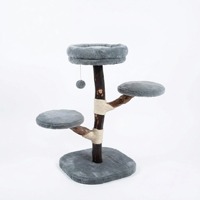 Arbre à chat tout-en-un en bois massif teinté noir, design compact, lit confortable pour chat, personnalisable, hauteur 81 cm, pour l'escalade des chats