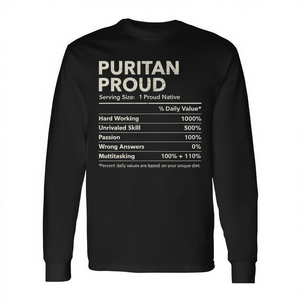 Puritan Proud Nutrition Facts Camiseta de manga larga para hombre, color negro, 100% algodón - Product Image 2