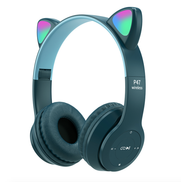 P47M Flashing LED Bluetooth Cat Ears Headphones Bluetooth Wireless Headset Cat Ear Girl Headset