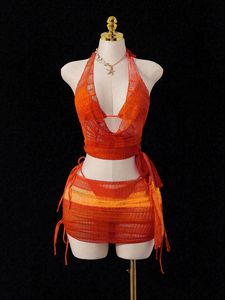 Viviblook Z413ST01 Nouveauté Été Femme Sexy Ensemble 4 Pièces : Haut de Bikini Halter Sans Bretelles, String et Jupe de Plage – Maillot de Bain pour Vacances - Product Image 3