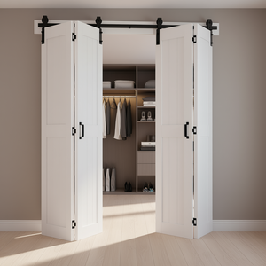 Porte de placard coulissante à double battant en MDF blanc 72x84 pouces, pré-assemblée, avec kit de quincaillerie pour chambre à coucher - Product Image 2