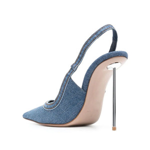 <span class=keywords><strong>Sandali</strong></span> di lusso in denim <span class=keywords><strong>blu</strong></span> estivo <span class=keywords><strong>da</strong></span> <span class=keywords><strong>donna</strong></span> con tacco a spillo a punta con tacco in metallo e tacco alto <span class=keywords><strong>da</strong></span> <span class=keywords><strong>donna</strong></span> in denim - Product Image 4