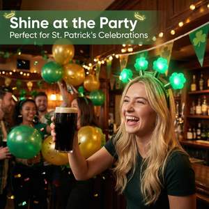 عصابة رأس بلاستيكية مضيئة على شكل ورقة البرسيم رباعية الأوراق لحفلات عيد القديس باتريك - Product Image 3