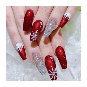 Joyeux Nouvel An, <span class=keywords><strong>faux</strong></span> ongles longs en forme de cercueil, luxe, or miroir, <span class=keywords><strong>poudre</strong></span> dorée mate, pointe de Nouvel An, faits à la main, fleur dorée, ongles à presser - Product Image 5
