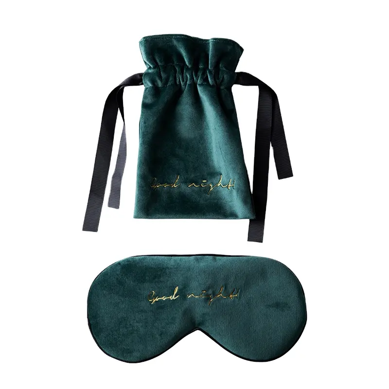 Masque de sommeil en velours de soie avec pochette, logo personnalisé, masque pour les yeux de voyage de luxe, vente en gros