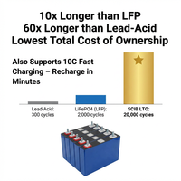 Batería LTO de Ultra Larga Duración, 20000 Ciclos, 20Ah 2.3V, Celda Prismática de Titanato de Litio para UPS Industrial y Fuente de Alimentación de Respaldo