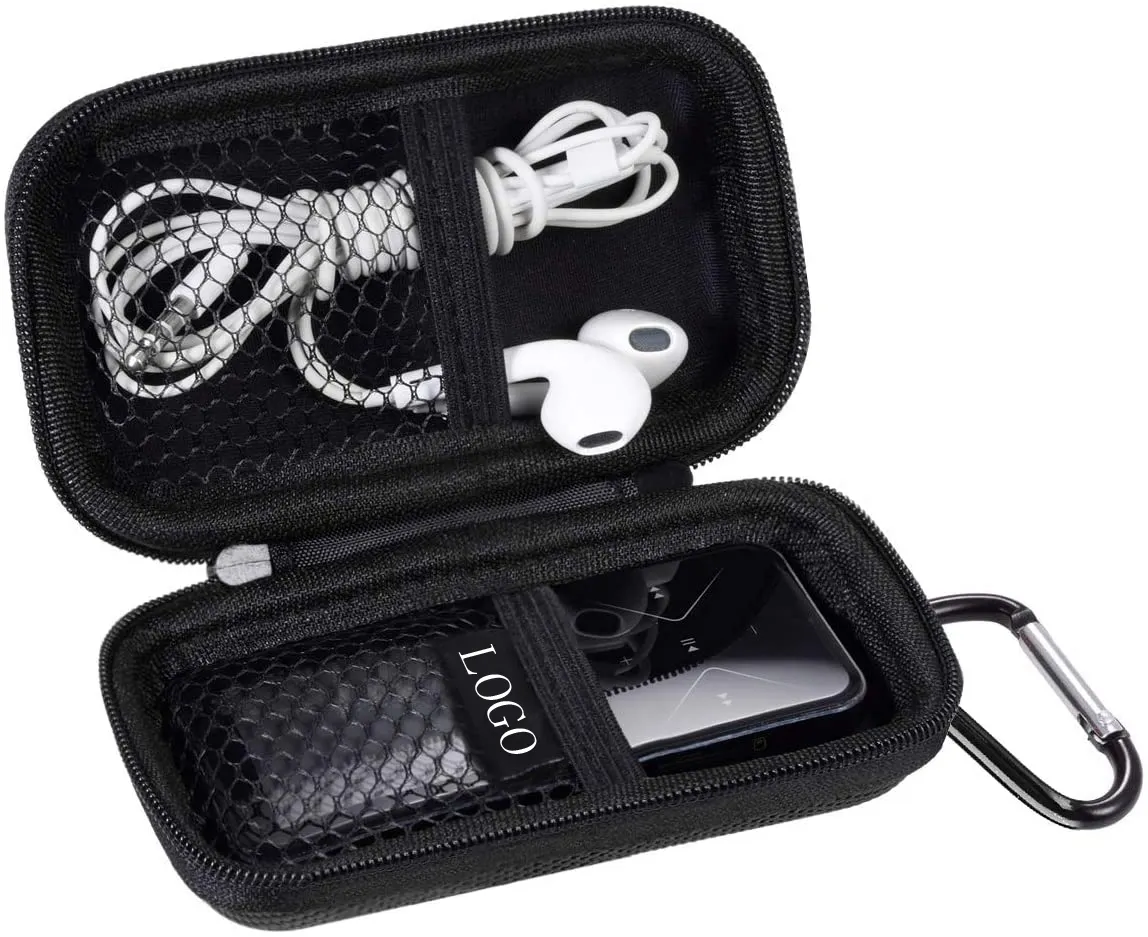 Protective Hard Shell cover designed portable mini earphone & MP3 player zipper case