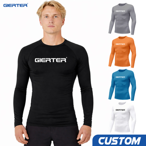 Vente en gros de maillots de compression pour hommes avec logo personnalisé imprimé, UPF50+, séchage rapide, pour fitness, gym, MMA, BJJ, surf, natation, rashguard uni - Product Image 1