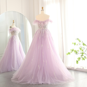 Sharon ha detto SS252 lusso Dubai piume lilla abito <span class=keywords><strong>da</strong></span> sera con gonna laterale spacco <span class=keywords><strong>verde</strong></span> donna abiti <span class=keywords><strong>da</strong></span> festa di nozze - Product Image 5