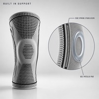 Genouillère de compression en nylon OEM en gros, respirante, tricot nid d'abeille avec coussinet en gel et support à ressort, logo personnalisé, usine