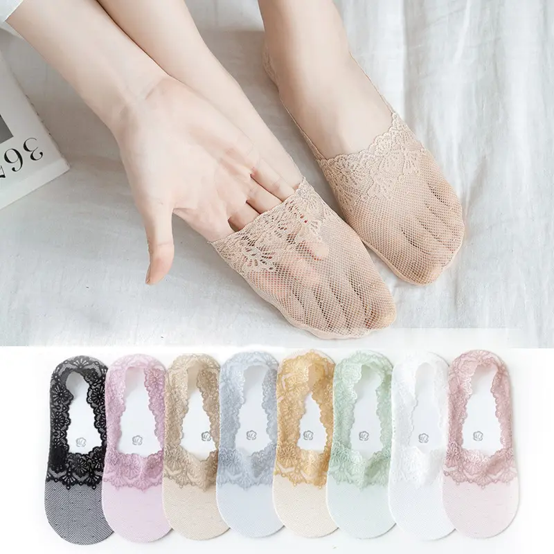 Wholesale Summer Invisible Low Cut Hidden Transparent Socks Women Lace Fabric Mesh Socks For Women