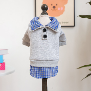 Sudadera de Estilo Preppy con Cuello a Cuadros Azul de Dos Piezas, Cómoda, para Perros Pequeños, Cachorros y Gatos, de Primavera y Otoño, de PETCIRCLE - Product Image 5