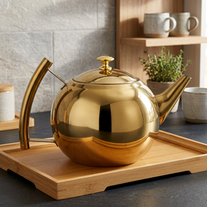 Bouilloire à thé en métal doré avec couvercle et poignée, design moderne, pot à eau - Product Image 5