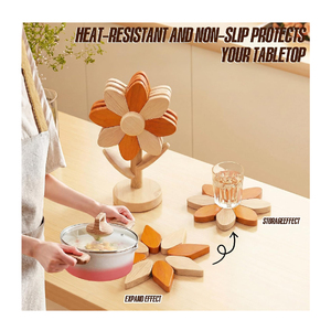 Sunflower Wooden <strong>Trivets</strong> for Hot Dishes Set of 5 Beech Wood Heat Resistant <strong>Trivet</strong> Mats Hot Pots Pans Bowls Teapots Tree <strong>Stand</strong> - Product Image 5