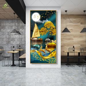 Oasis Iridiscente: Arte Mural de Porcelana de Cristal Fino, Ambiente de Lujo para Sala de Estar, Cuadros Colgantes con Luces LED - Product Image 2