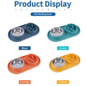 Custom Stainless Steel Slow <b>Feeder</b> Pet Bowl for <b>Cats</b> & Dogs with Anti-Slip Silicone Pad Multi-Function Double Bowl Luxury Design - Product Image 2