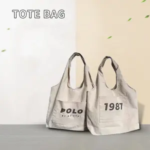 Logotipo de impresión personalizado Bolsas de compras reutilizables baratas Bolsa de lona de algodón blanco liso con personalizado