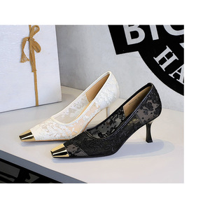 Zapatos Elegantes para Mujer, Nuevas Sandalias de Verano con Encaje Tejido y Punta Cuadrada Metálica, Zapatos de Tacón Único Cómodos y con Estilo - Product Image 6