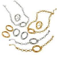 Ensemble de bijoux de mariage créatif géométrique ajouré en acier inoxydable doré TD Fashion – Collier, bracelet, boucles d'oreilles, bague – Vente en gros pour femmes