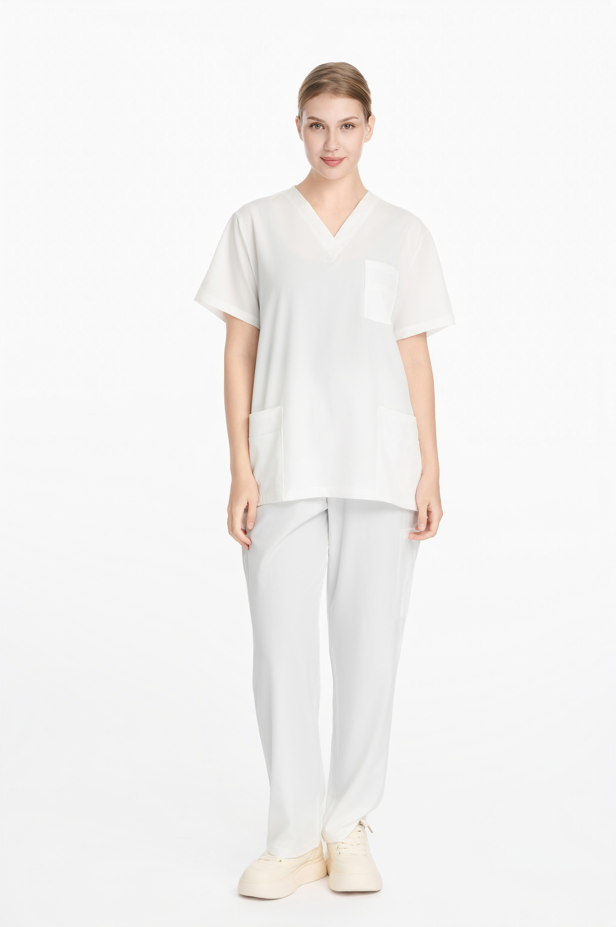 White V-neck Women's Medical Scrub Set