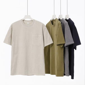 280g di cotone pesante doppio lavaggio tasca t-shirt moda Vintage fatta <span class=keywords><strong>vecchia</strong></span> spalla girocollo manica corta - Product Image 4