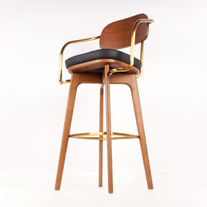 Tabouret de bar en cuir de luxe du milieu du siècle moderne <span class=keywords><strong>Art</strong></span> Déco <span class=keywords><strong>chaise</strong></span> de comptoir haute en bois - Product Image 4