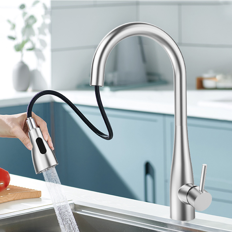 DALI Lead Free Single-Handle Pull-Down Sprayer Faucet Modern Taps Hot And Cold 304 Stainless Steel Pull Out Mixer Kitchen Faucet