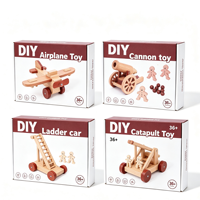 Ensemble de jeu interactif en bois de hêtre : Avion en bois, catapulte, échelle, canon avec figurines de poupées – Jouet éducatif fait main pour l'apprentissage des enfants
