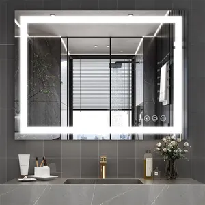 Miroir de salle de bain éclairé avec lumières Miroir de courtoisie LED Miroir de maquillage mural anti-buée à intensité variable sans cadre