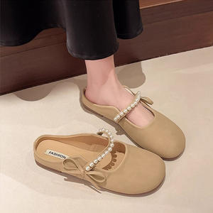Sandalias Planas de Mujer Pearl, Punta Abierta, Suela Suave, Cómodas, Color Sólido, Color Albaricoque Caqui, Estilo Coreano de Verano 1888 - Product Image 5