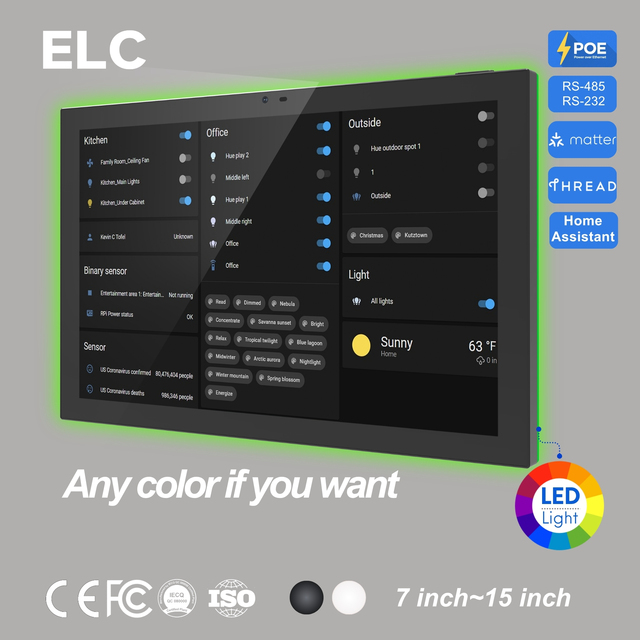 10.1 Inch Smart Home Panel Tablet Android 14 POE Wall Mount Display With Side LED Light Bar RK3576S Smart Home Hotel Controller