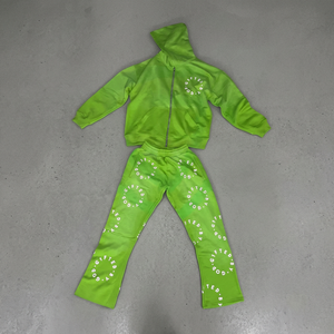 High Quality <b>Men's</b> <b>Summer</b> Acid Wash Heavyweight 260g 100% Cotton Solid Zipper Fly Tracksuit Comfortable Breathable Hooded Sets - Product Image 3