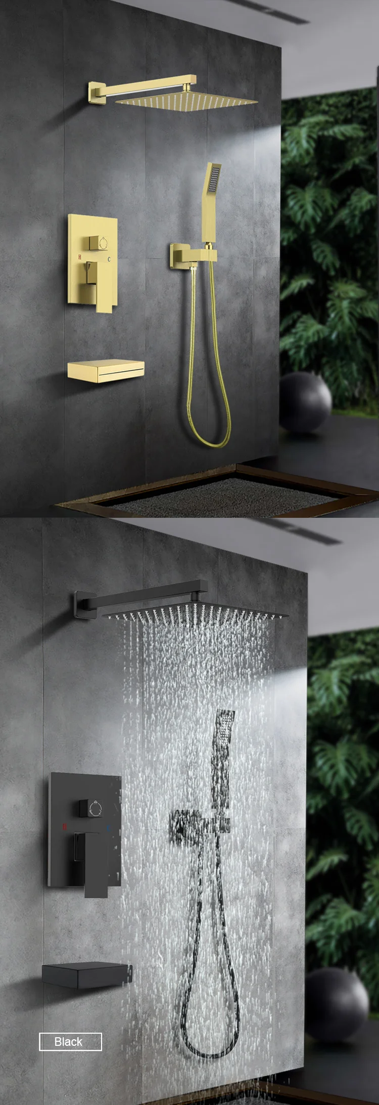 shower set in wall mounted brass tap Bathroom taps luxury brass kits rain rainfall showerset mixer faucet set rainshower
