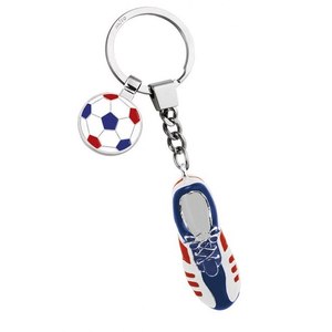Porte-clés de football personnalisé bleu, blanc et rouge en PVC, caoutchouc et métal avec logo sur mesure - Product Image 2