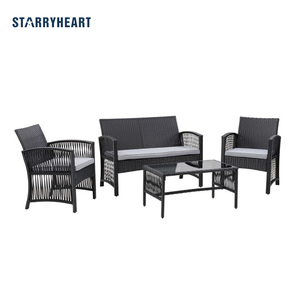 STARRYHEART Ensemble de 4 meubles de patio d'extérieur modernes Ensemble de conversation Meubles de jardin en rotin PE - Product Image 1