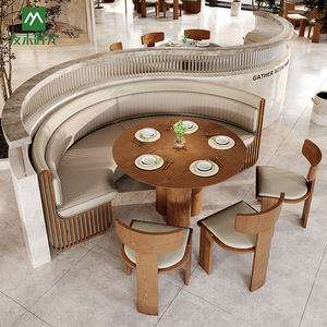 Custom Modern Hotel Restaurant Sofa Wooden <strong>Coffee</strong> Shop <strong>Table</strong> <strong>Chairs</strong> Set Half Circle Booth Durable Eco-Friendly - Product Image 2