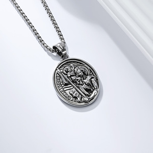 Holy Christopher Necklace for Men, Retro Style, Artistic Pendant, Dongguan <b>Titanium</b> Steel Jewelry - Product Image 4