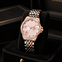 Montre mécanique automatique pour femme, analogique, ton or rose, acier inoxydable, bracelet 18 mm, cristal saphir, cadran 35 mm, 5 bars